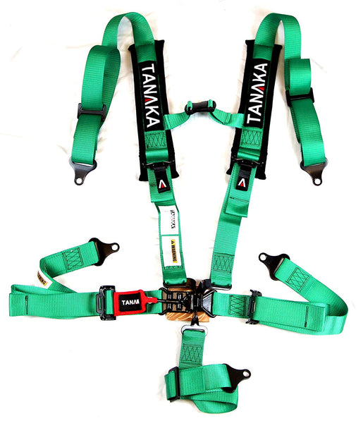 Tanaka BLACK SERIES 2" Latch and Link 5 Points Safety Harness Set with Ultra Comfort Heavy Duty Shoulder Pads (Green) - Tanaka Power Sport