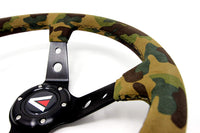350mm Deep Dish Universal 6 Bolt Suede Leather Camouflage Steering Wheel (Camouflage) - Tanaka Power Sport