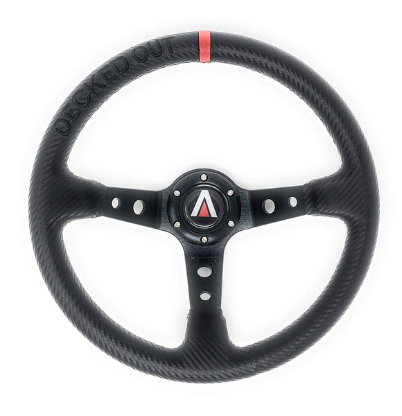 Decked Out Edition 350mm Deep Dish 6 Bolt PU Carbon Fiber Steering Wheel Red Line - Tanaka Power Sport
