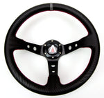 350mm 3" Deep Dish 6 Bolt PU Carbon Fiber Steering Wheel w/ Horn Button - Tanaka Power Sport