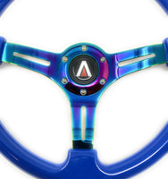 350mm 6 Bolt Neo Chrome Style Universal Steering Wheel (Blue) - Tanaka Power Sport