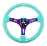 350mm 6 Bolt Neo Chrome Style Universal Steering Wheel (Cyan) - Tanaka Power Sport
