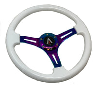 350mm 6 Bolt Neo Chrome Style Universal Steering Wheel (White) - Tanaka Power Sport