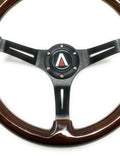 350mm 6 Bolt Real Wood Finish Universal Steering Wheel (Black) - Tanaka Power Sport