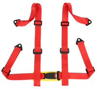 2 x Logo Free Universal Design 4-Point Buckle Sports Racing Harness Seat Belt (Red) - Tanaka Power Sport